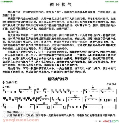 葫芦丝基本技巧练习曲——循环换气简谱 葫芦丝曲谱 乐器学习网