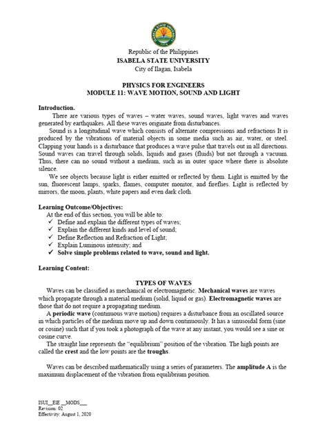 Module 11 Wave Motion Sound and Light | PDF | Waves | Sound 