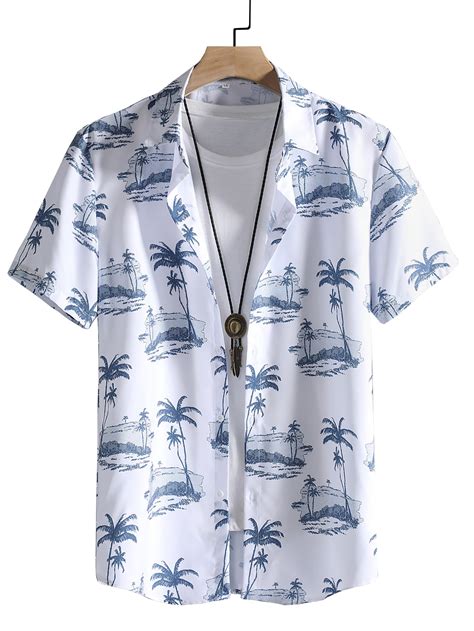 Romwe Hombres Camisa Con Estampado Tropical Sin Camiseta