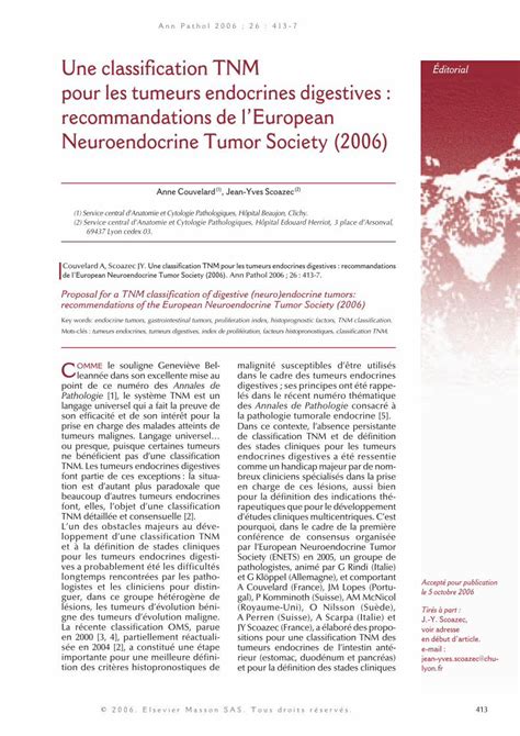 PDF Une Classification TNM Pour Les Tumeurs Endocrines Digestives