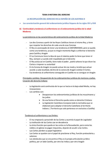 TEMA 8 Historia DEL Derecho TEMA 8 HISTORIA DEL DERECHO LA RECOPILACI