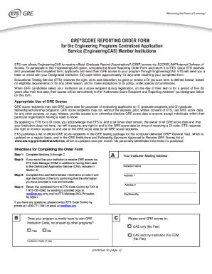 Fillable Online GRE Score Reporting Order Form PSYCAS GRE Score