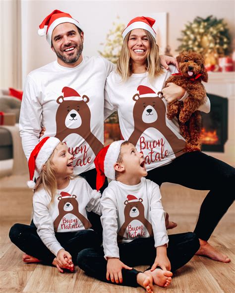 Set Coordinato Maglia Pigiama Natalizia Per Famiglia Buon Natale Con