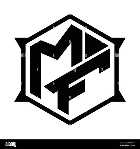 Mf Logo Monogram With Hexagon And Sharp Shape Design Template Stock