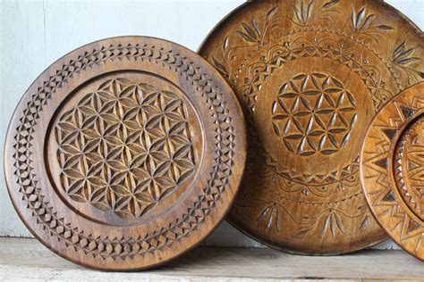 Vintage Handcarved Decorative Wood Plates Instant Collection