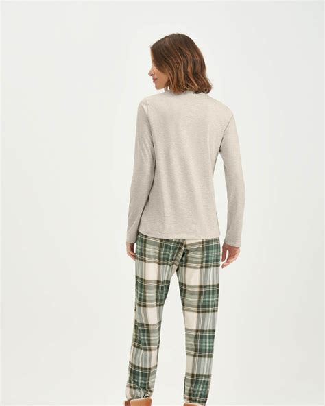 Pijama Longo Xadrez Musgo El Va Lingerie E Pijamas