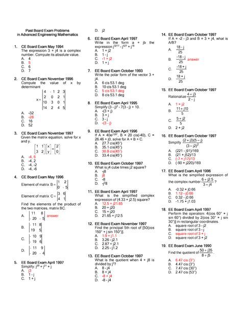 Past Board Exam Problems In Math Past Board Exam Problems In Advanced