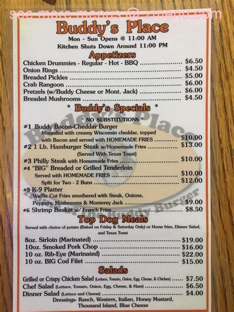 Online Menu Of Buddys Place Restaurant Lancaster Missouri 63548 Zmenu