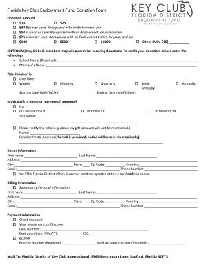 Fillable Online Florida Key Club Endowment Fund Donation Form Fax Email