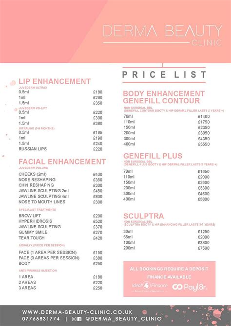 Treatment Prices Derma Beauty Clinic