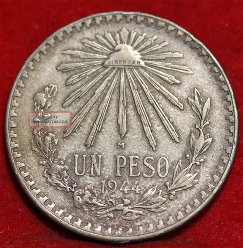 1944 Mexico Silver Un Peso Foreign Coin S/h