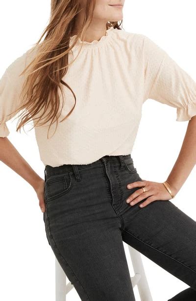 Madewell Texture And Thread Clip Dot Ruffle Top In Bone Modesens