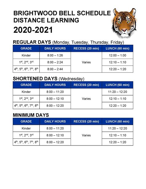 Bell Schedule Students Brightwood Elementary School