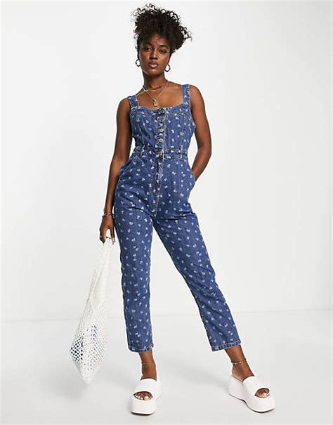 Nobodys Child Cotton Denim Jumpsuit In Blue Mblue Asos