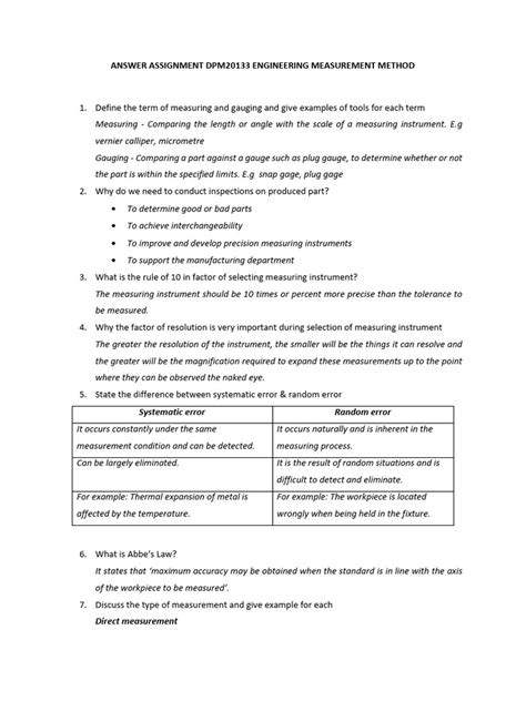 Answer Assignment Dpm20133 Engineering Measurement Method Pdf Measurement Observational Error