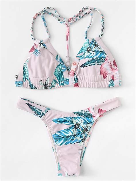 Tropical Print Bikini Set SheIn Sheinside Bikinis Printed Bikini