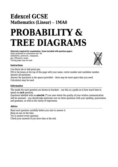 Edexcel Gcse Mathematics Linear Probability Tree Diagrams