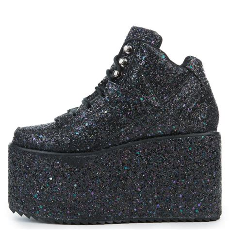 Womens Qozmo Glitter Black Platform Sneakers