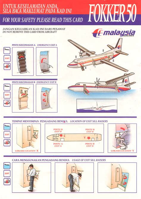 Airline Safety Card For Malaysia Airlines Fokker