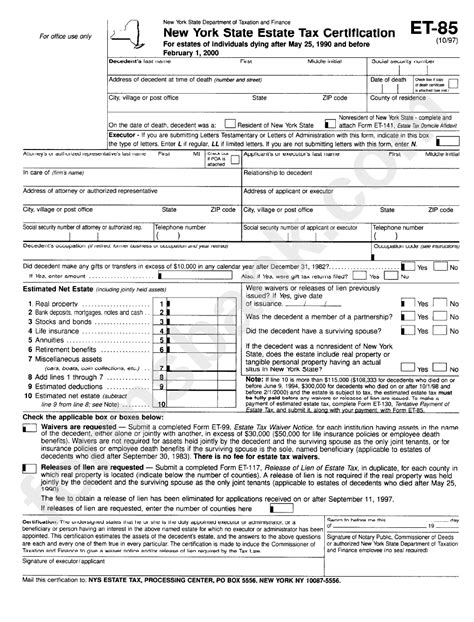 Form Et New York State Estate Tax Certification New York State