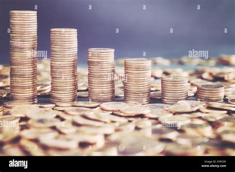 Stacks Of Golden Coins Color Toning Applied Stock Photo Alamy