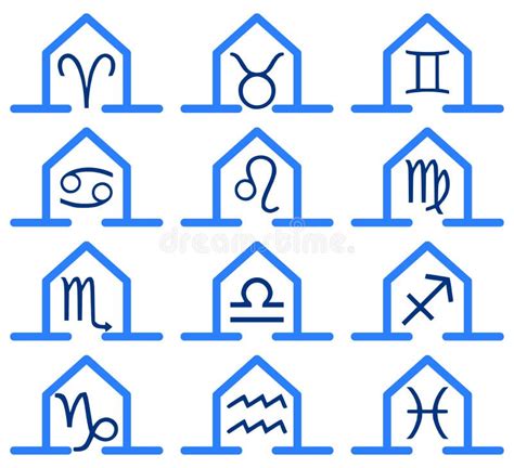 Zodiac Symbols in Stylized Houses, Color, Isolated. Stock Illustration - Illustration of houses ...