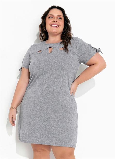 Vestido Mescla Recortes Vazados Plus Size Queima De Estoque