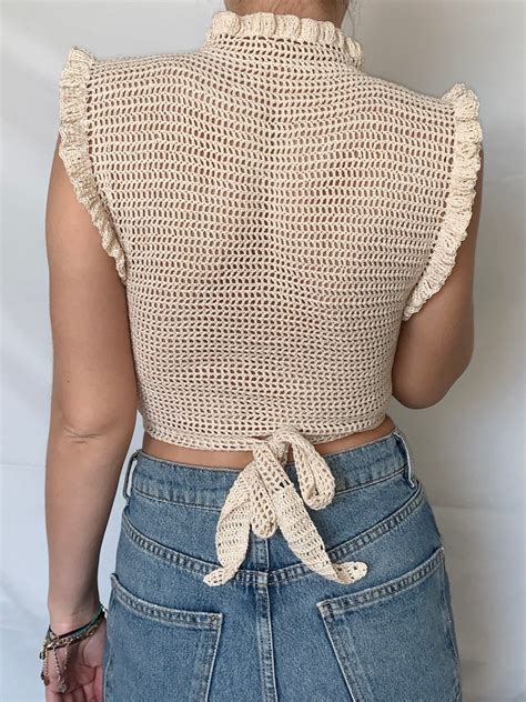 Nude Crochet Top Nude Crochet Crop Top Beige Crochet Top Beige Crochet Wrap Top Etsy
