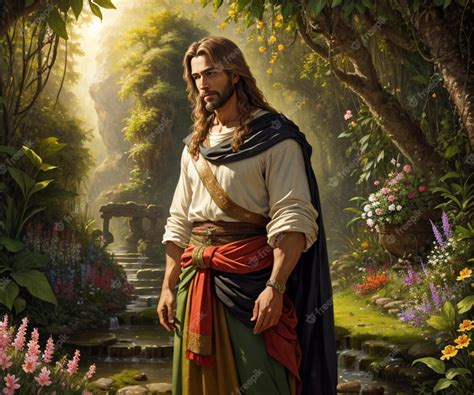 Premium AI Image | A painting of jesus standing in a garden with ...