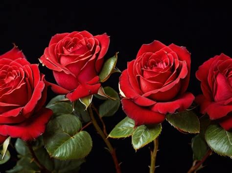 Bouquet Of Beautiful Red Roses On A Black Background Premium Ai