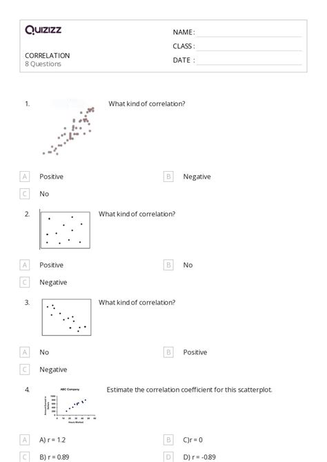 50 Correlation And Coefficients Worksheets For 11th Class On Quizizz Free And Printable