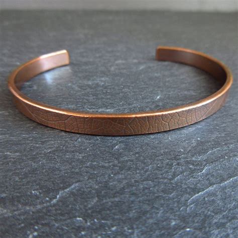 Copper Cuff Bracelet With Leaf Vein Texture