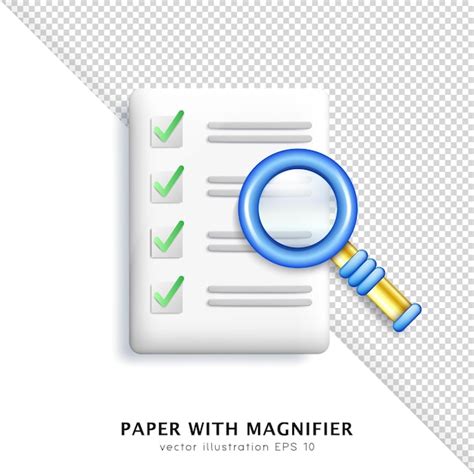Premium Vector | 3d bright blue magnifying glass and white paper sheet ... 