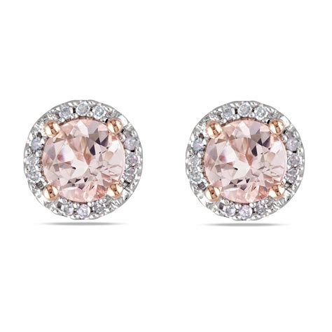 Diamond Morganite Ear Pin Stud Earrings Rose Sterling Silver 1 07ct