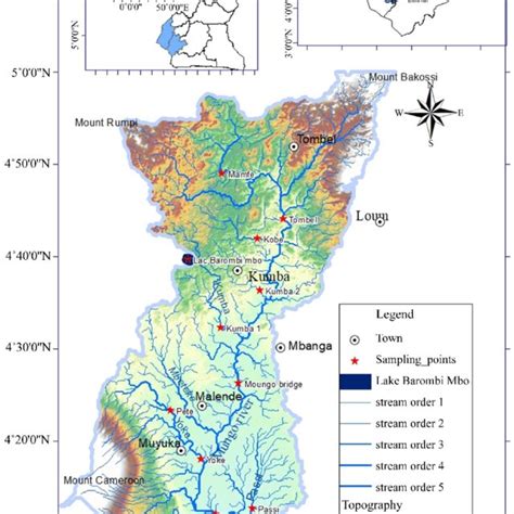 Map showing the location of the settlements within the Moungo River... | Download Scientific Diagram