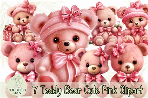 Christmas Teddy Bear Cute Pink Clipart Graphic By Debbieesjan · Creative Fabrica