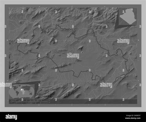 Oum El Bouaghi Province Of Algeria Grayscale Elevation Map With Lakes