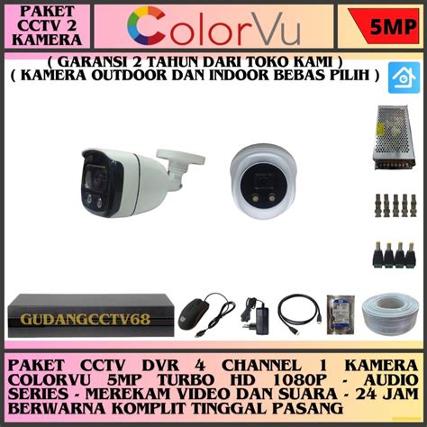 Jual PAKET CCTV COLORVU 4 CHANNEL 2 KAMERA 5MP FULL COLOUR 24 JAM