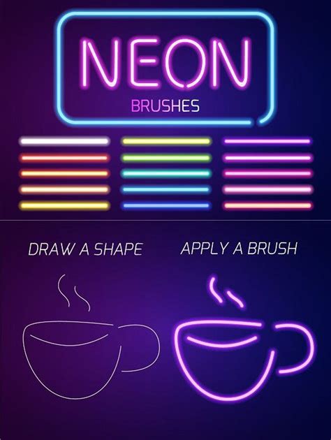 Vector neon brushes set. Photoshop Brushes. $6.00 Digital Painting Tutorials, Digital Art ...