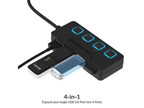 Sabrent 4 Port Usb 30 Hub With Individual Led Power Switches Hb Um43