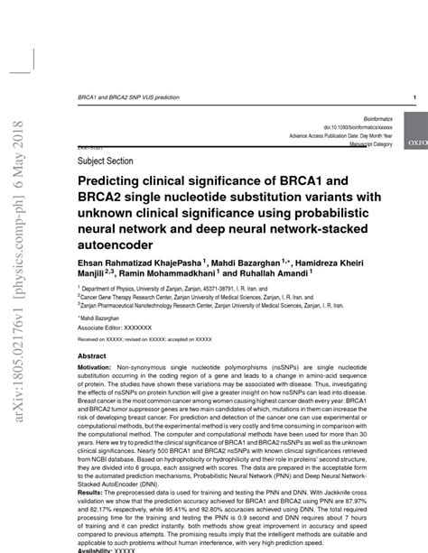 Predicting Clinical Significance Of Brca And Brca Single Nucleotide