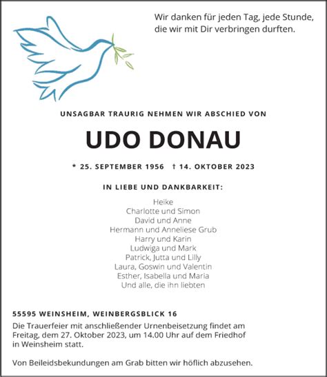 Traueranzeigen Von Udo Donau Rz Trauer De