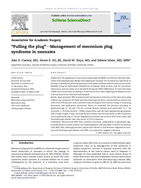 (PDF) “Pulling the plug”—Management of meconium plug syndrome in ...