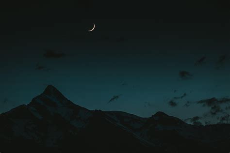 wallpaper moon, mountains, night, sky HD : Widescreen : High Definition ...