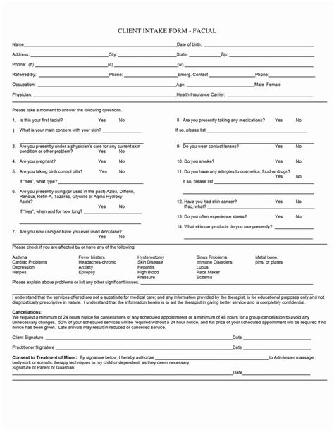 Esthetician Client Consultation Form Template New Client Consultation