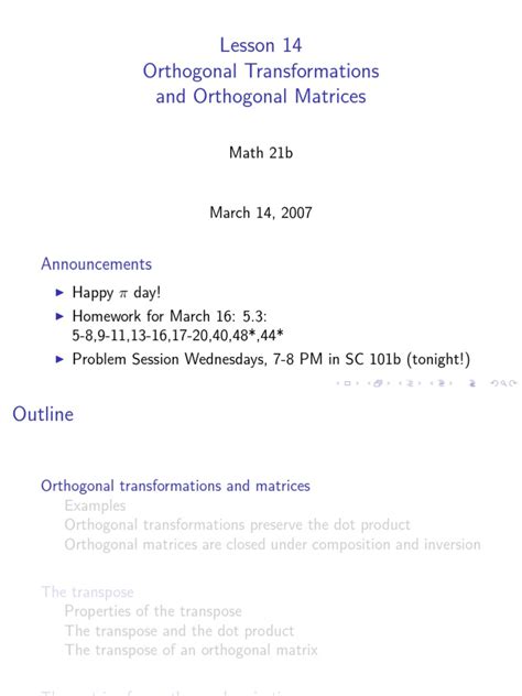 Lesson 14 Orthogonal Transformations and Orthogonal Matrices | PDF ...