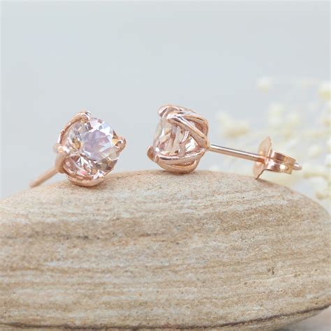 Morganite Stud Earrings With Genuine Peachy Pink Morganites Pushbacks