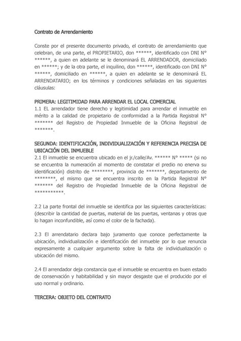 Contrato De Arrendamiento Con Clausula Desalojo Contrato De