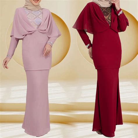 Luxe Elegant Kurung Baju Kurung Nude Baju Raya Chiffon Batik