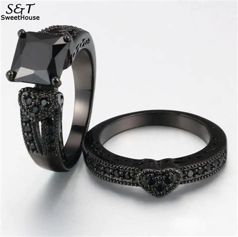 FANALA Black Ring Set Cool Luxury Square Black Nano Rings Set Black Color Punk Fashion Brand ...